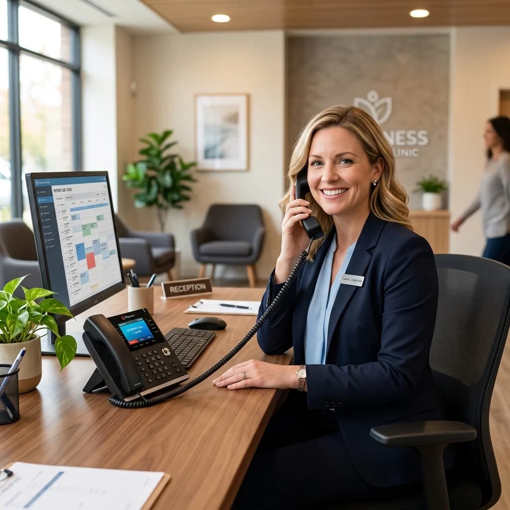 Office worker using modern IP phone