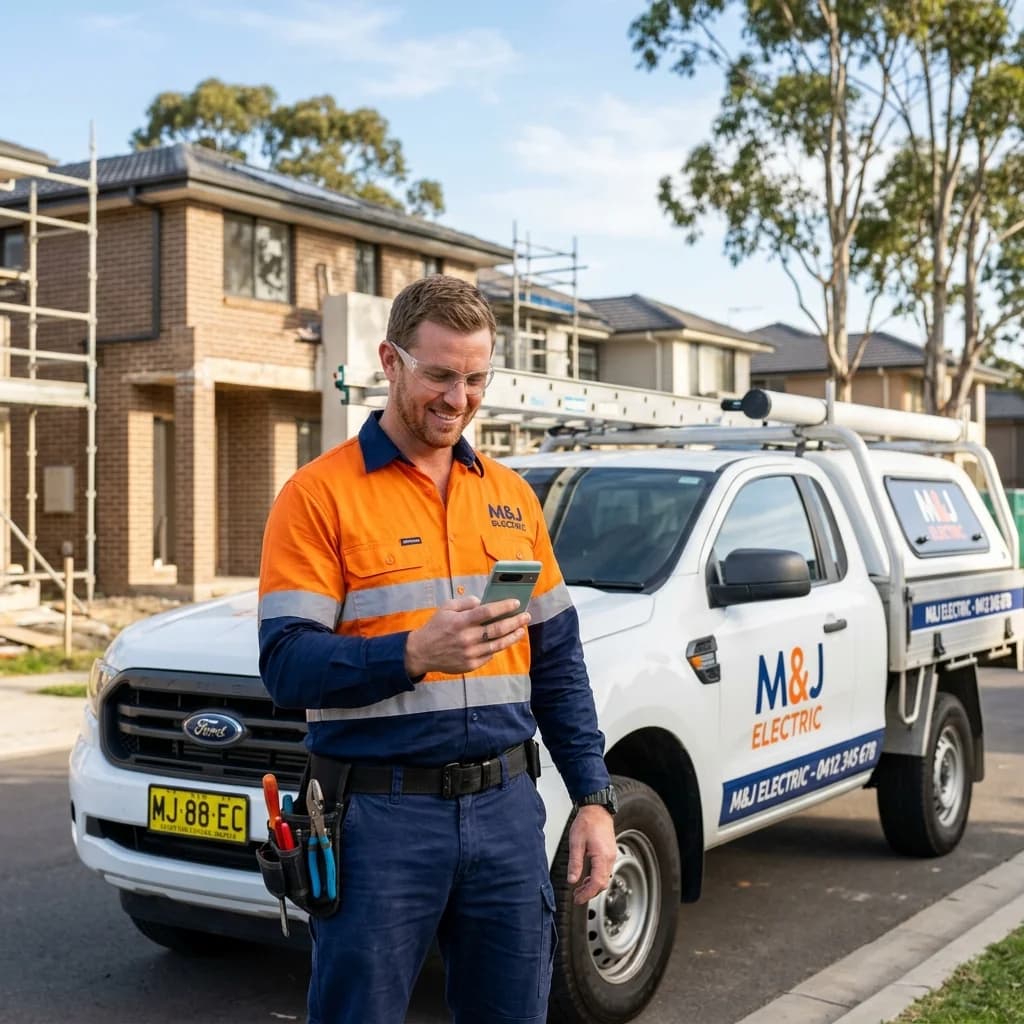 Tradie using mobile app on job site
