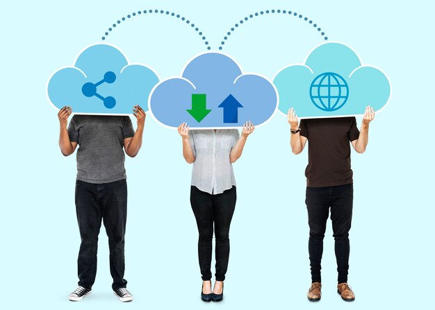 Free photo people with cloud network storage symbols